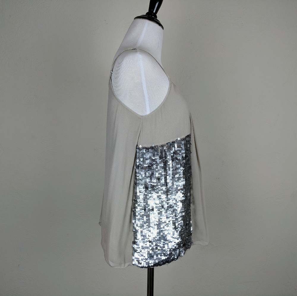 Joie Silvana Tank Top Taupe Silver Sequin Blouse Party Glam Neutral Y2K - Picture 4 of 7